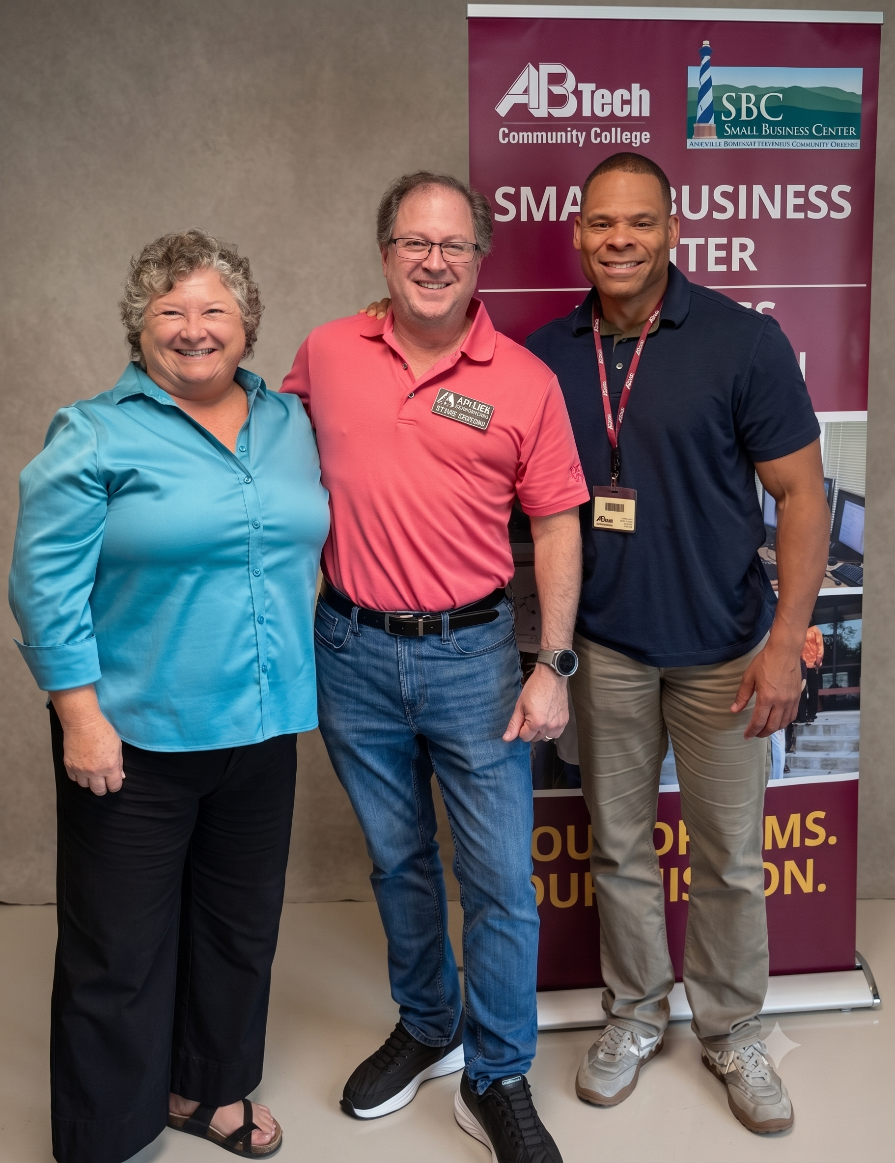 Steven Schain with A-B Tech Small Business Center staff Daphne and Duane